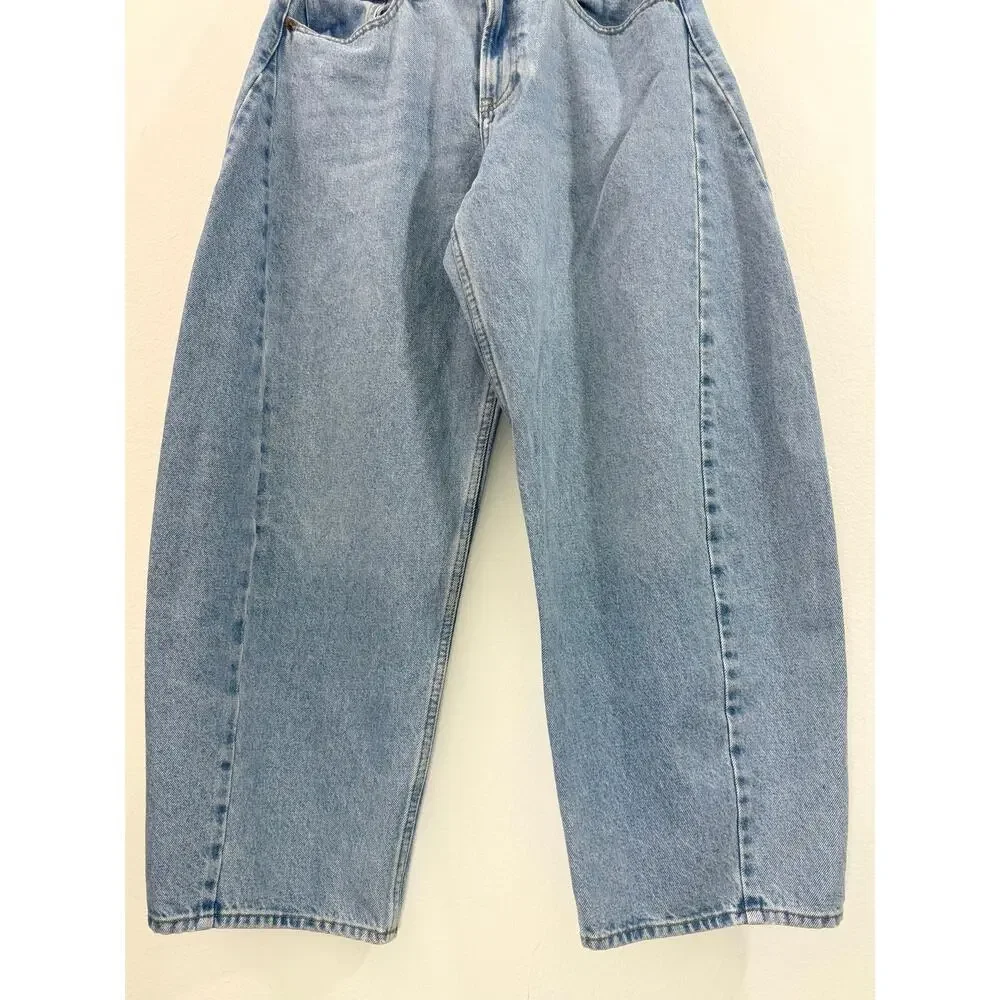 Abercrombie & Fitch Curve Love Mid Rise Barrel Jeans Blue Size 28R - Picture 6 of 12